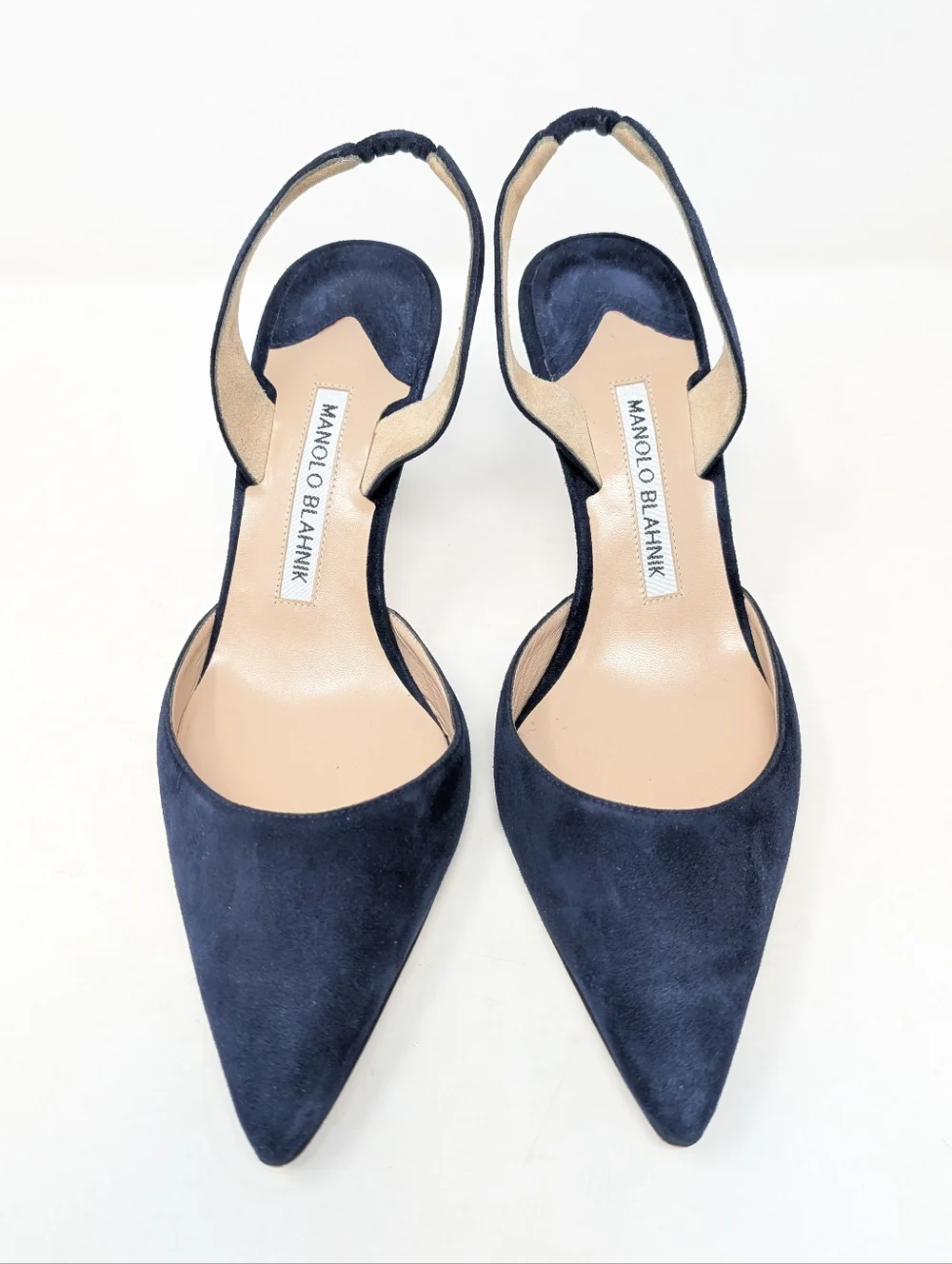 Manolo Blahnik Carolyne Blue Suede Slingback Pumps Heels Size 36.5
